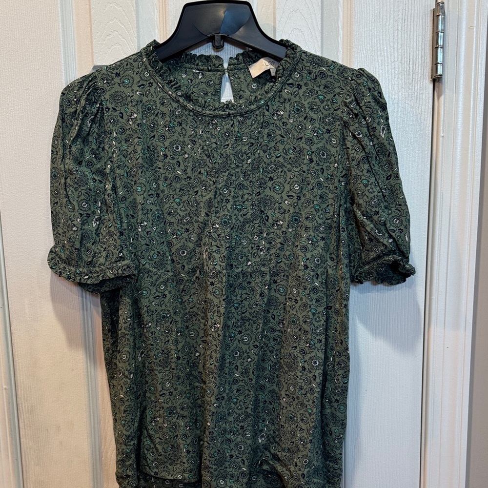 LOFT Dark Green Patterned Blouse